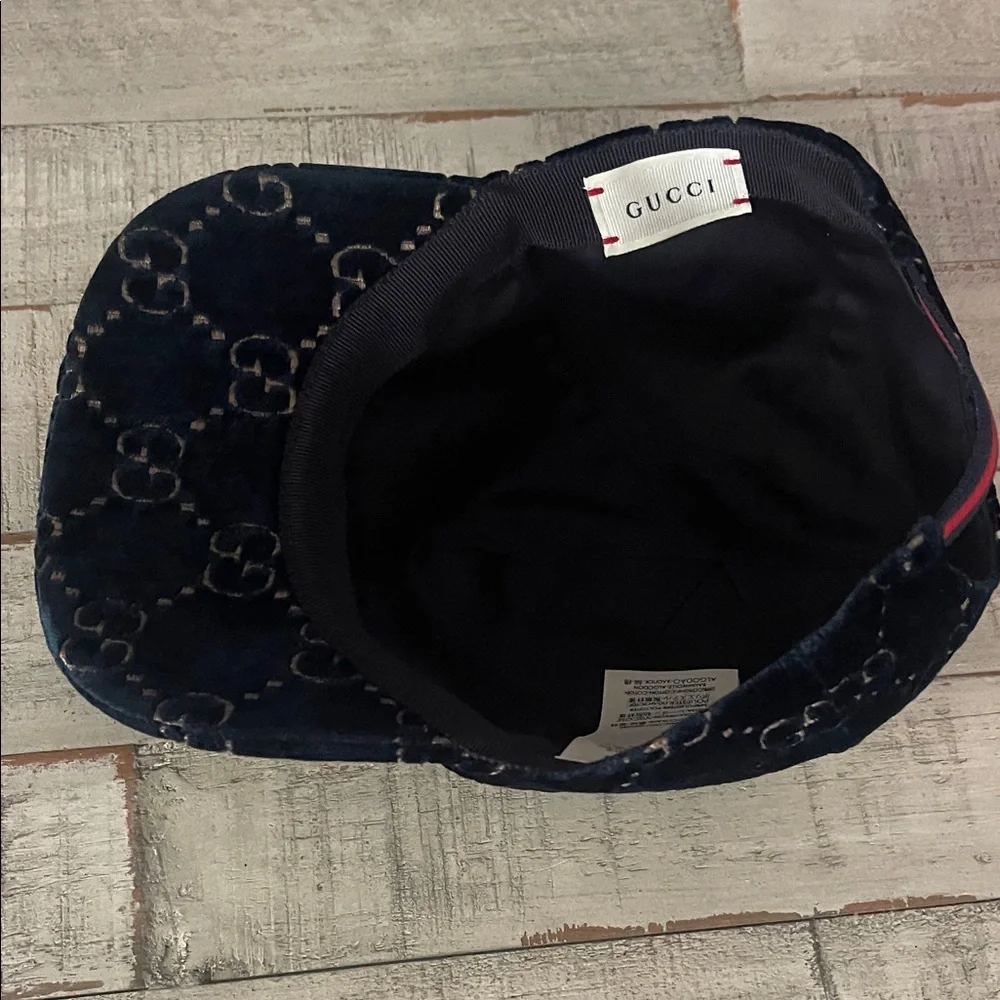 Gucci Navy Velvet Monogram Cap - Picture 3 of 7